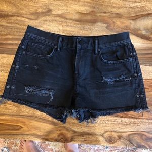 All Saints Distressed Black Denim Shorts